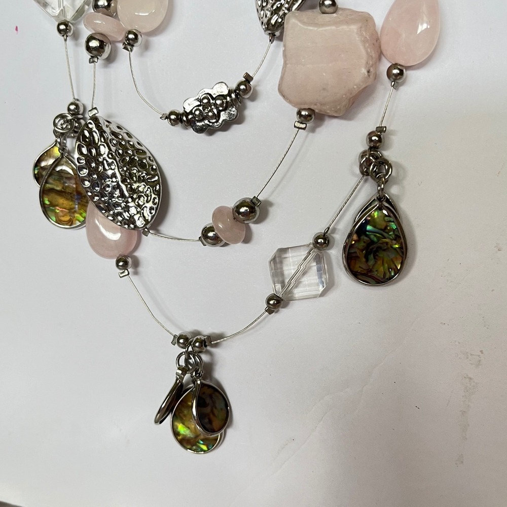 Chico's Layered Necklace Pink Stone Abalone Pendant Fashion‎ Jewelry